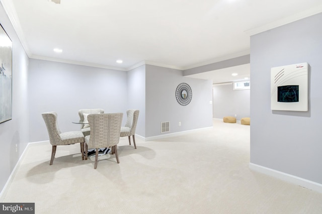7820 Elsinore Dr, Manassas, VA 20112 - dining area with crown molding, carpet flooring, and visible vents
