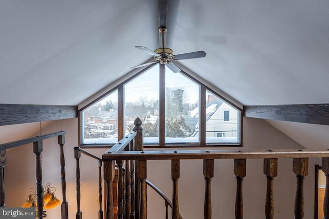 additional living space featuring vaulted ceiling and ceiling fan