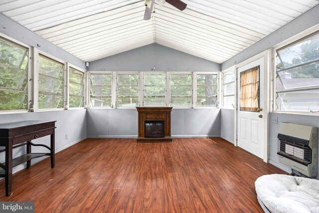 1713 Emerson Ave, Salisbury, MD 21801 - unfurnished sunroom with heating unit, lofted ceiling, wood finished floors, a wooden deck, and baseboards