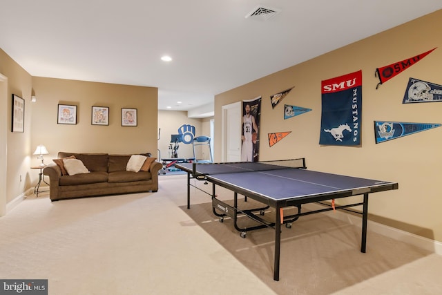 playroom with visible vents, baseboards, recessed lighting, and carpet floors