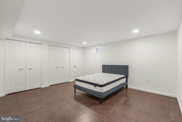 2124 Weber Dr, District Heights, MD 20747 - bedroom featuring tile patterned floors, baseboards, recessed lighting, and two closets