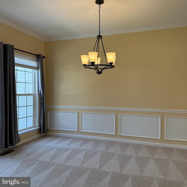 103 Claude Ct SE, Leesburg, VA 20175 - unfurnished room with an inviting chandelier, ornamental molding, visible vents, and light carpet