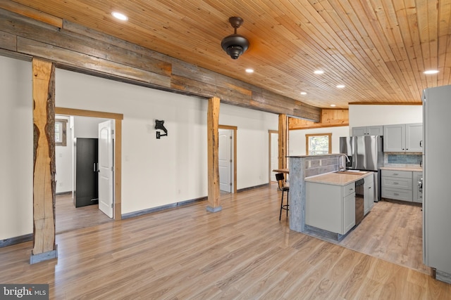 275 Oak Forest Ln, Berkeley Springs, WV 25411 - kitchen featuring wooden ceiling, recessed lighting, dishwasher, and gray cabinets