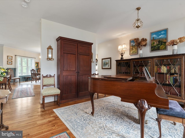 recreation room with light wood-style flooring