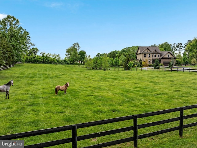 view of yard featuring a rural view and fence