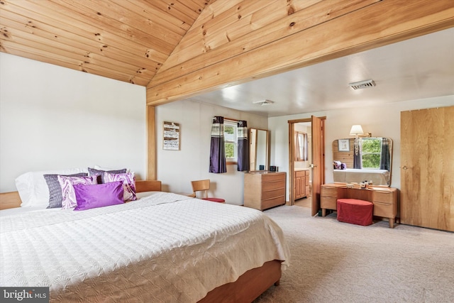 93 Shady Ln, Boyertown, PA 19512 - bedroom with visible vents, carpet flooring, lofted ceiling, and wooden ceiling