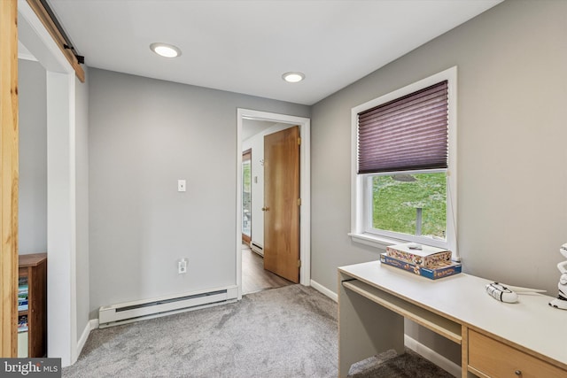 93 Shady Ln, Boyertown, PA 19512 - office space with recessed lighting, baseboards, light colored carpet, and a baseboard radiator