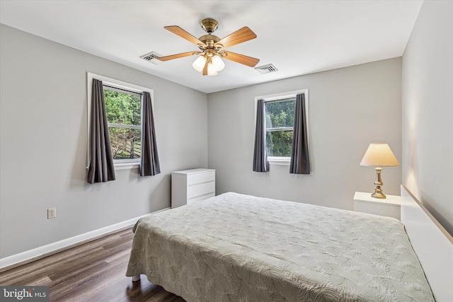 93 Shady Ln, Boyertown, PA 19512 - bedroom with baseboards, a ceiling fan, wood finished floors, and visible vents