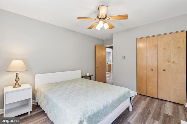 93 Shady Ln, Boyertown, PA 19512 - bedroom with a closet, a ceiling fan, baseboards, and wood finished floors