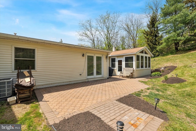 93 Shady Ln, Boyertown, PA 19512 - rear view of house with a patio, french doors, central AC, and a yard