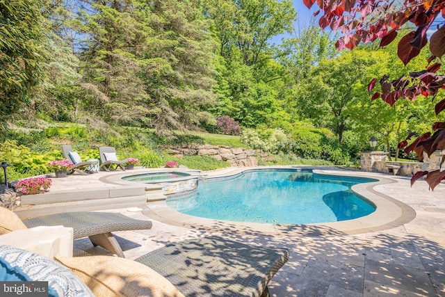 view of pool with a patio area and a pool with connected hot tub