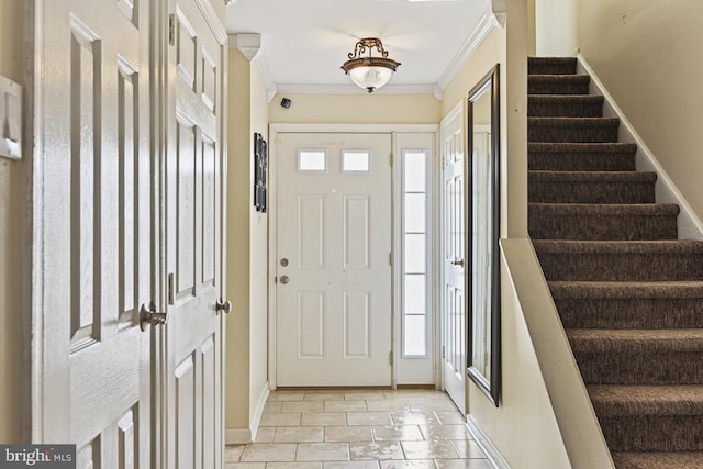 10519 Stonington Ln, Manassas, VA 20109 - foyer with stairway, ornamental molding, baseboards, and plenty of natural light