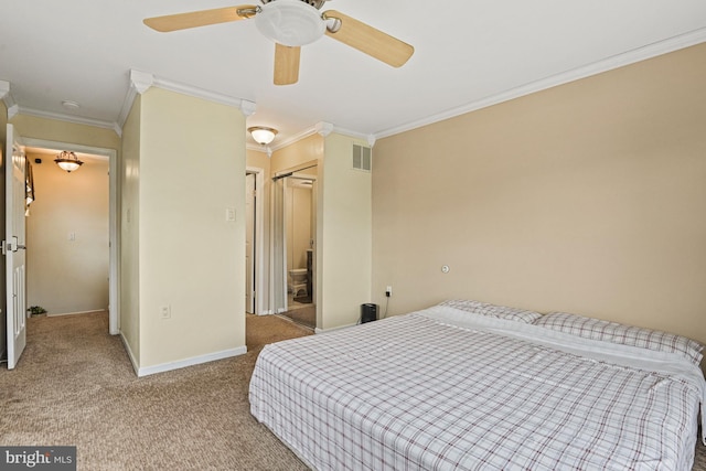 10519 Stonington Ln, Manassas, VA 20109 - carpeted bedroom with a closet, baseboards, ceiling fan, visible vents, and crown molding