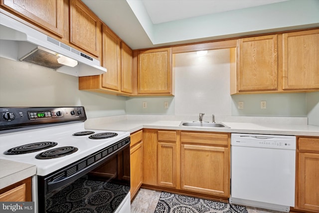103 Debbie Ln, Phoenixville, PA 19460 - kitchen with light countertops, a sink, range with electric cooktop, under cabinet range hood, and dishwasher