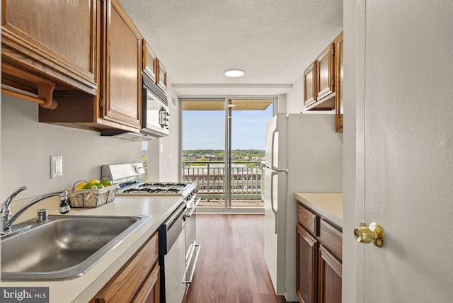 kitchen with light countertops, dark wood-style floors, a sink, and appliances with stainless steel finishes