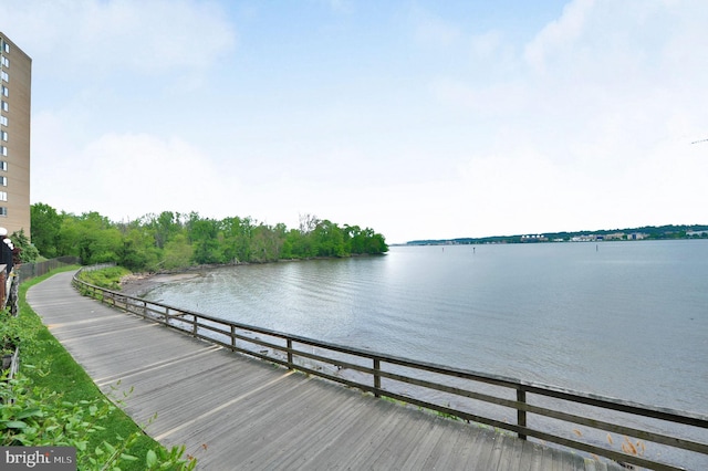 view of dock featuring a water view