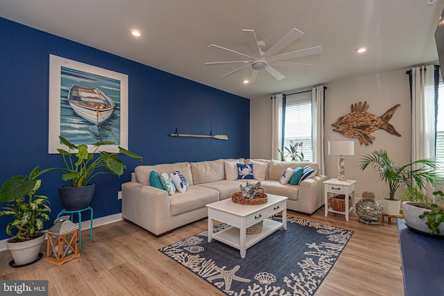 12461 Coastal Marsh Dr Unit 707, Berlin, MD 21811 - living area featuring a ceiling fan, wood finished floors, and recessed lighting