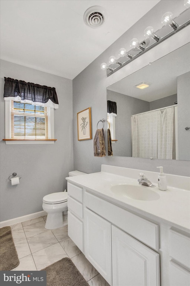 1664 Beech Ln, Hanover, PA 17331 - bathroom with visible vents, vanity, baseboards, toilet, and marble finish floor