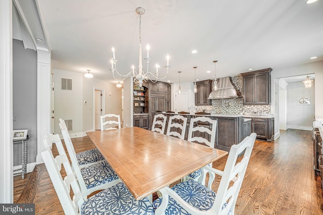6020 Copely Ln, Mclean, VA 22101 - dining room with visible vents, an inviting chandelier, and dark wood finished floors