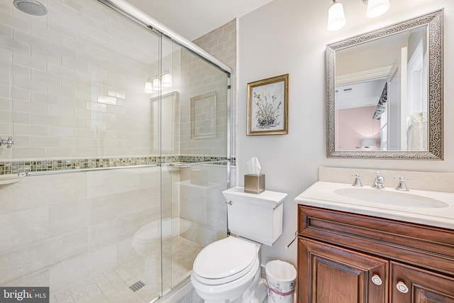 6020 Copely Ln, Mclean, VA 22101 - bathroom featuring vanity, toilet, and a stall shower