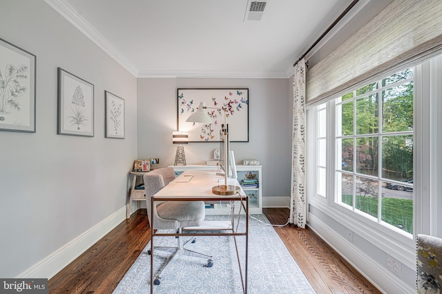 6020 Copely Ln, Mclean, VA 22101 - office area featuring crown molding, baseboards, and wood finished floors