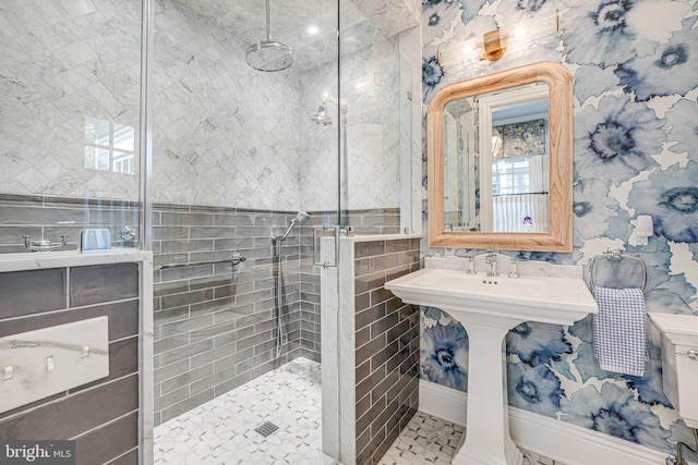 6020 Copely Ln, Mclean, VA 22101 - bathroom with tile walls and a stall shower