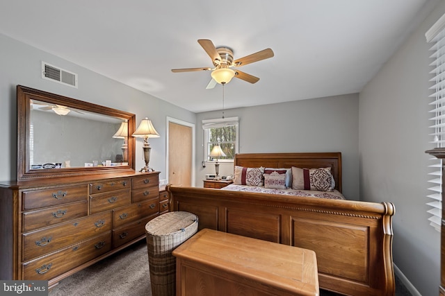 2411 Nickoles Dr, Sykesville, MD 21784 - bedroom with dark carpet, a ceiling fan, and visible vents