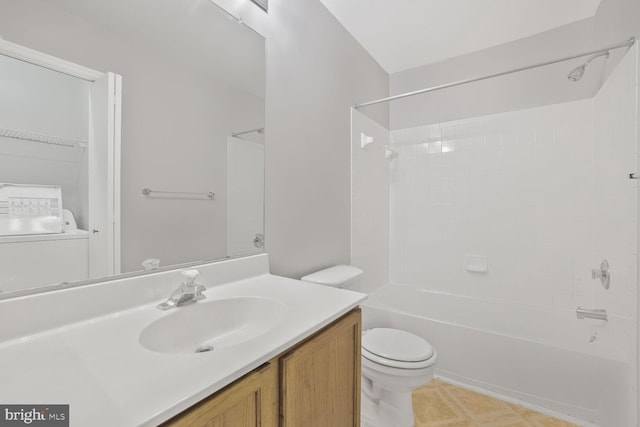 159 Heathfield Dr, Frederick, MD 21702 - bathroom with toilet, vanity, bathing tub / shower combination, washer / clothes dryer, and tile patterned flooring
