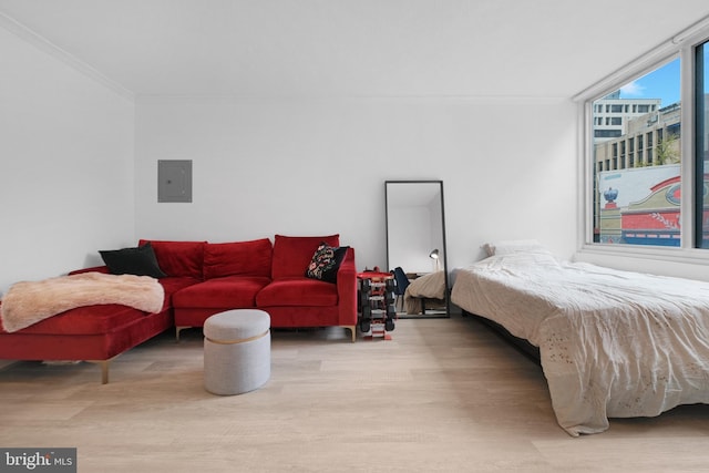 1301 20th St NW Unit 415, Washington, DC 20036 - bedroom with crown molding, wood finished floors, and electric panel