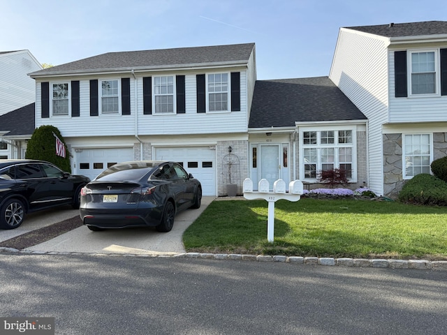 492 Delair Rd Unit C, Monroe, NJ 08831 - view of front of home featuring an attached garage, a shingled roof, a front lawn, and concrete driveway