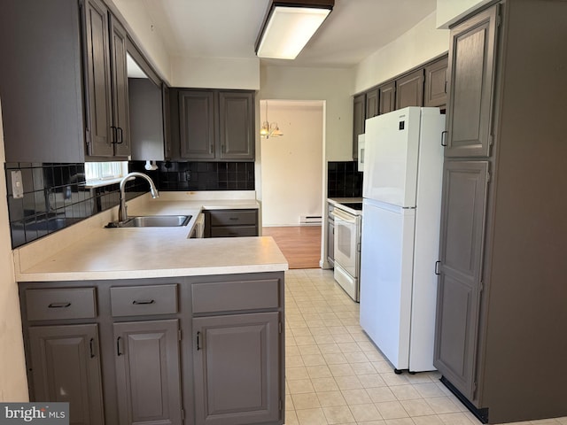 492 Delair Rd Unit C, Monroe, NJ 08831 - kitchen featuring a sink, white appliances, gray cabinets, light countertops, and backsplash