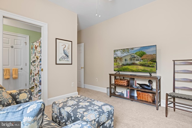 9050 Point Ln, Chestertown, MD 21620 - sitting room with baseboards, carpet flooring, and a ceiling fan