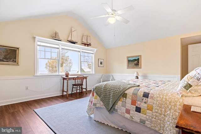 9050 Point Ln, Chestertown, MD 21620 - bedroom with wood finished floors, a wainscoted wall, and vaulted ceiling