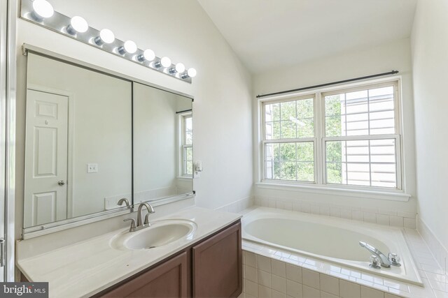 46878 Graham Cv, Sterling, VA 20165 - bathroom with vanity, a bath, and vaulted ceiling