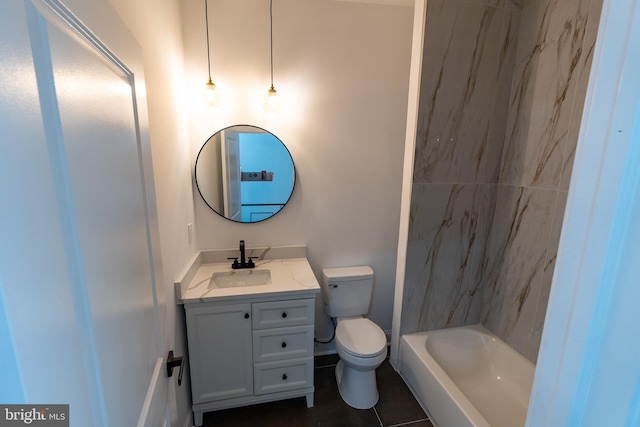 full bathroom featuring vanity, toilet, tile patterned flooring, and shower / tub combination