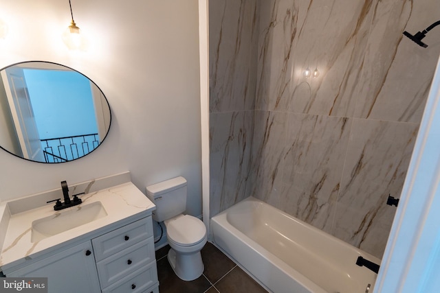 full bathroom with vanity, toilet, tile patterned flooring, and shower / tub combination