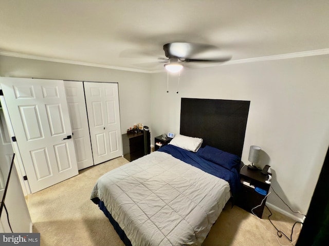 218 Stevenson Sq, Alexandria, VA 22304 - bedroom with carpet flooring, ornamental molding, a closet, and a ceiling fan