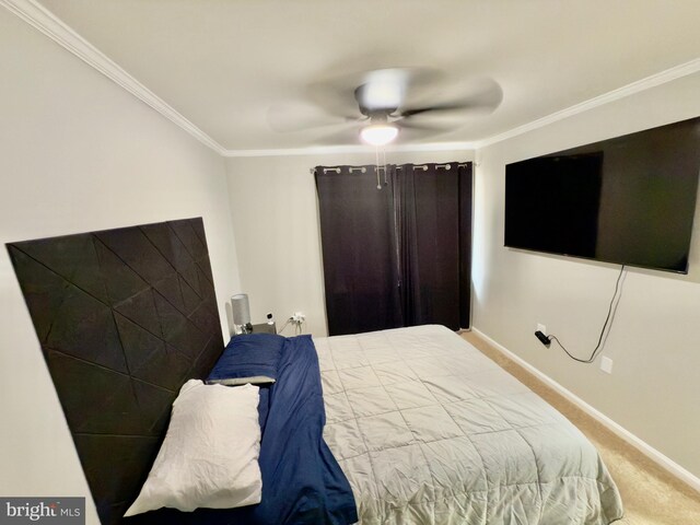 218 Stevenson Sq, Alexandria, VA 22304 - bedroom with ornamental molding, carpet flooring, and a ceiling fan