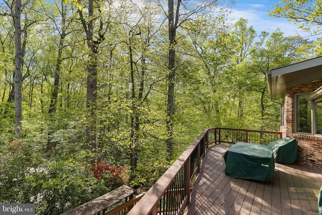 3440 Mansfield Rd, Falls Church, VA 22041 - wooden terrace with area for grilling and a view of trees