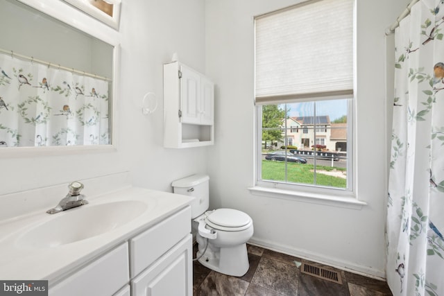 2 Underwood Ct, Burlington, NJ 08016 - full bath with vanity, stone finish flooring, toilet, visible vents, and baseboards