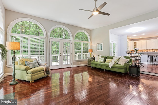 7098 Garden Walk, Columbia, MD 21044 - living area with ceiling fan, wood-type flooring, and baseboards