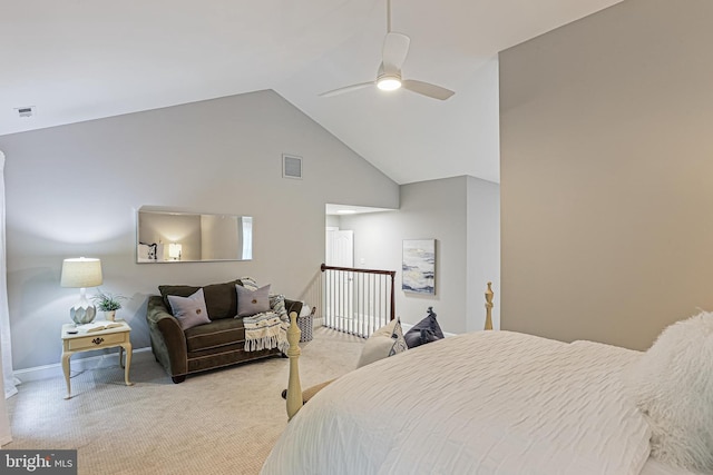 7098 Garden Walk, Columbia, MD 21044 - carpeted bedroom featuring ceiling fan, high vaulted ceiling, and baseboards