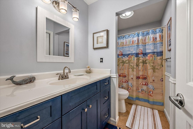 26 Capetown Rd, Ocean Pines, MD 21811 - bathroom featuring toilet, curtained shower, tile patterned flooring, and vanity