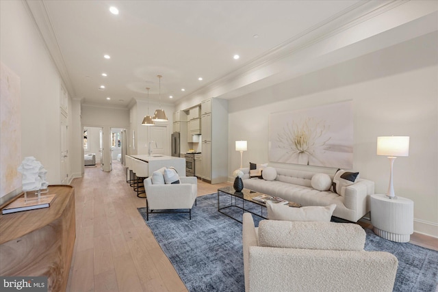 1335 11th St NW Unit 104, Washington, DC 20001 - living area with recessed lighting, ornamental molding, and light wood-type flooring
