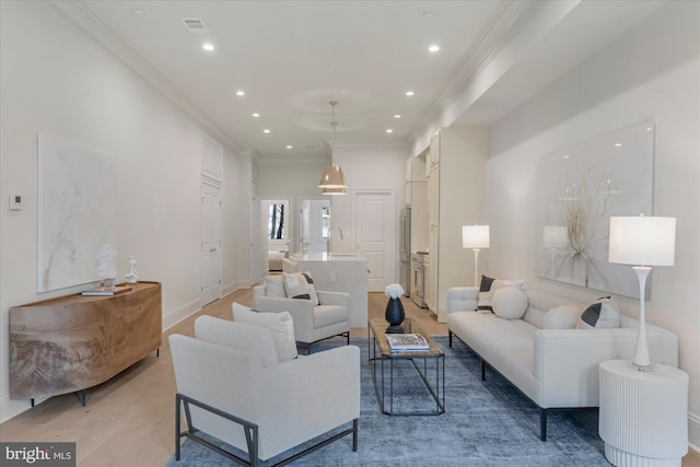 1335 11th St NW Unit 104, Washington, DC 20001 - living area with baseboards, crown molding, visible vents, and recessed lighting