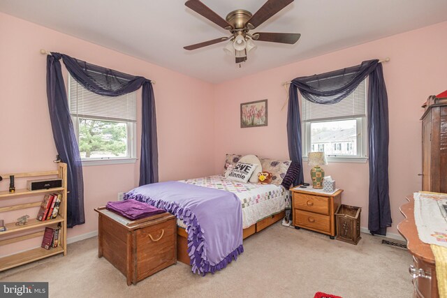 bedroom with carpet flooring and ceiling fan
