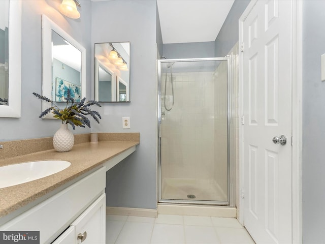 109 Rock Creek Ct, Frederick, MD 21702 - full bath with tile patterned floors, vanity, and a stall shower
