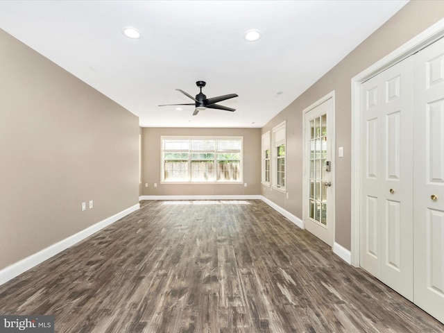 109 Rock Creek Ct, Frederick, MD 21702 - interior space featuring dark wood-style flooring, ceiling fan, recessed lighting, and baseboards
