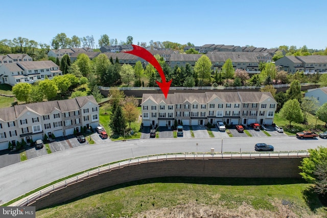 drone / aerial view with a residential view