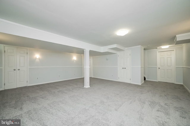 finished below grade area with carpet flooring and baseboards